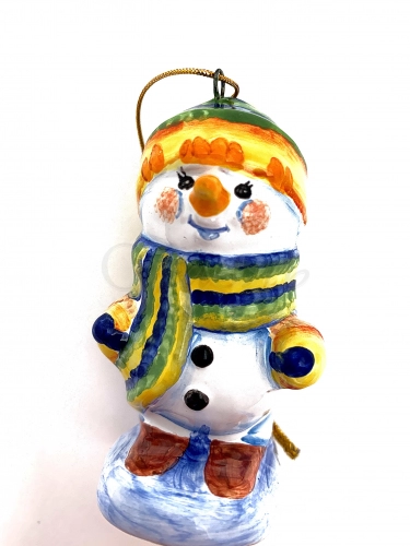 Керамическая ёлочная игрушка 'Снеговик-лыжник'