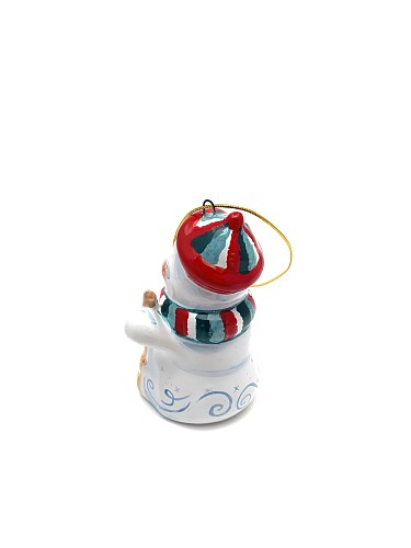 Керамическая ёлочная игрушка 'Снеговик со снегирём'