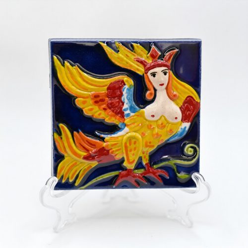 Изразцовая плитка 'Гамаюн' темный фон 10х10см